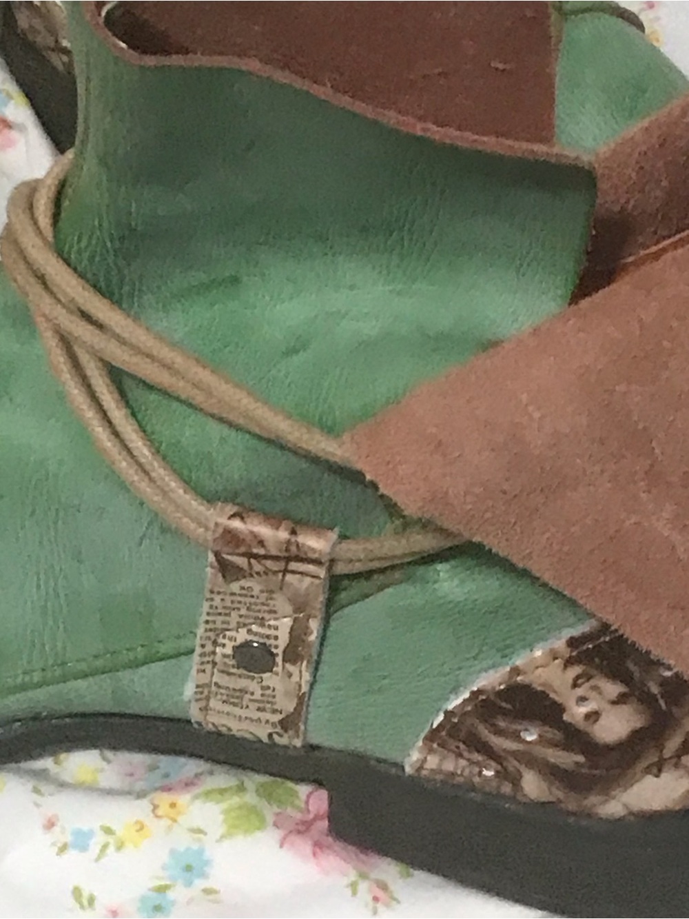 Green Mixed-Material Lace-Up Heeled Ankle Boots by - Picture 8 of 9